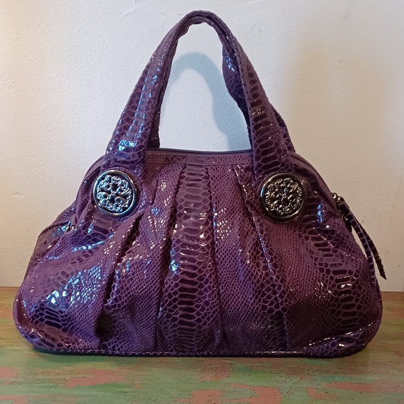 Gorgeous Purple Snakeski Print Handbag Satchel Excellent Condition. - Picture 9 of 10